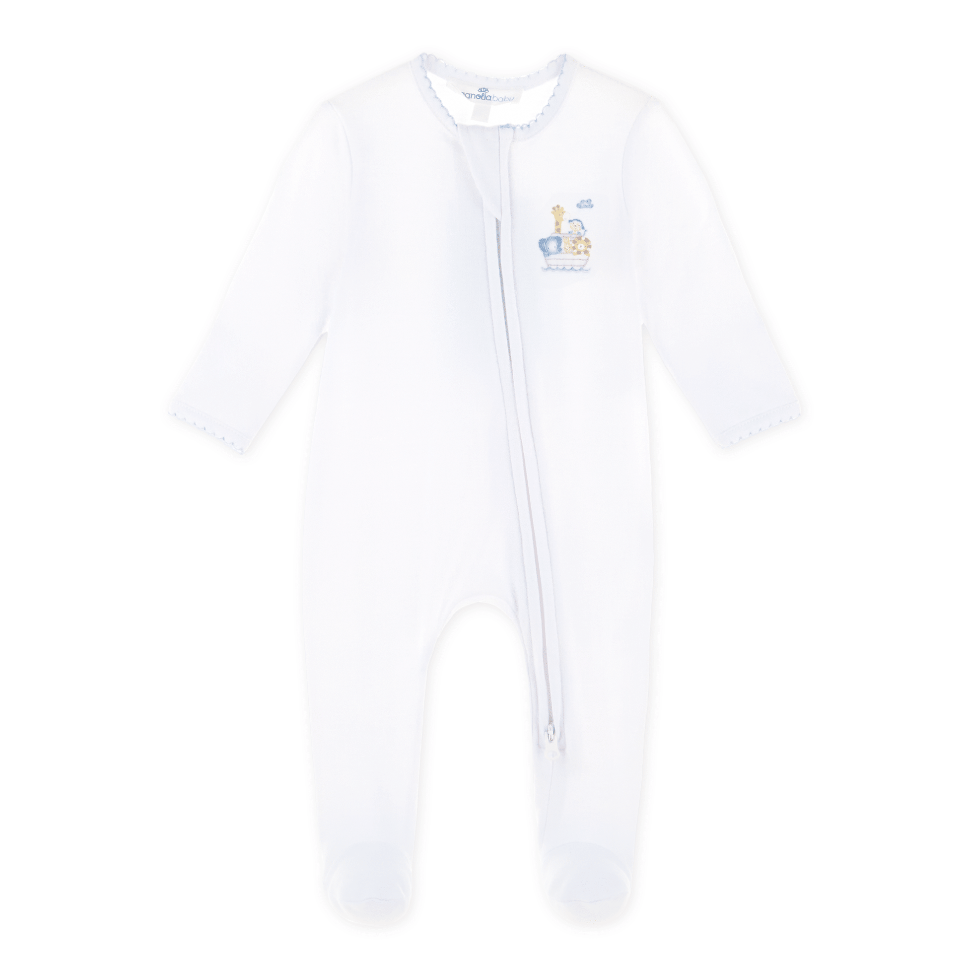 Noah's Ark Hand - Embroidered Zip Footie - Light Blue - Magnolia BabyFootie