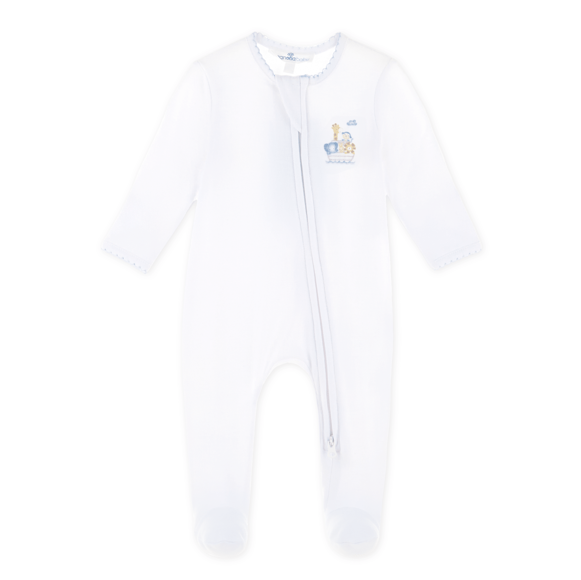 Noah's Ark Hand - Embroidered Zip Footie - Light Blue - Magnolia BabyFootie