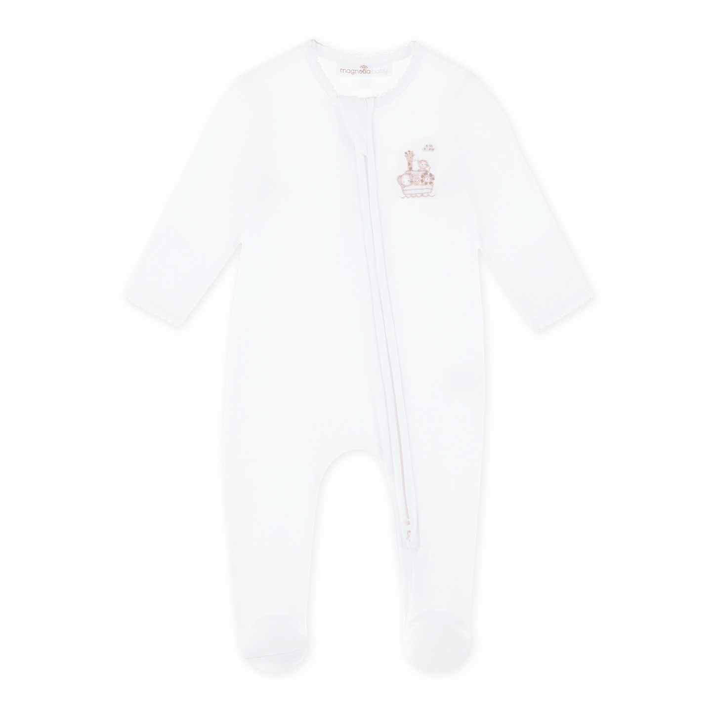 Noah's Ark Hand - Embroidered Zip Footie - Pink - Magnolia BabyFootie