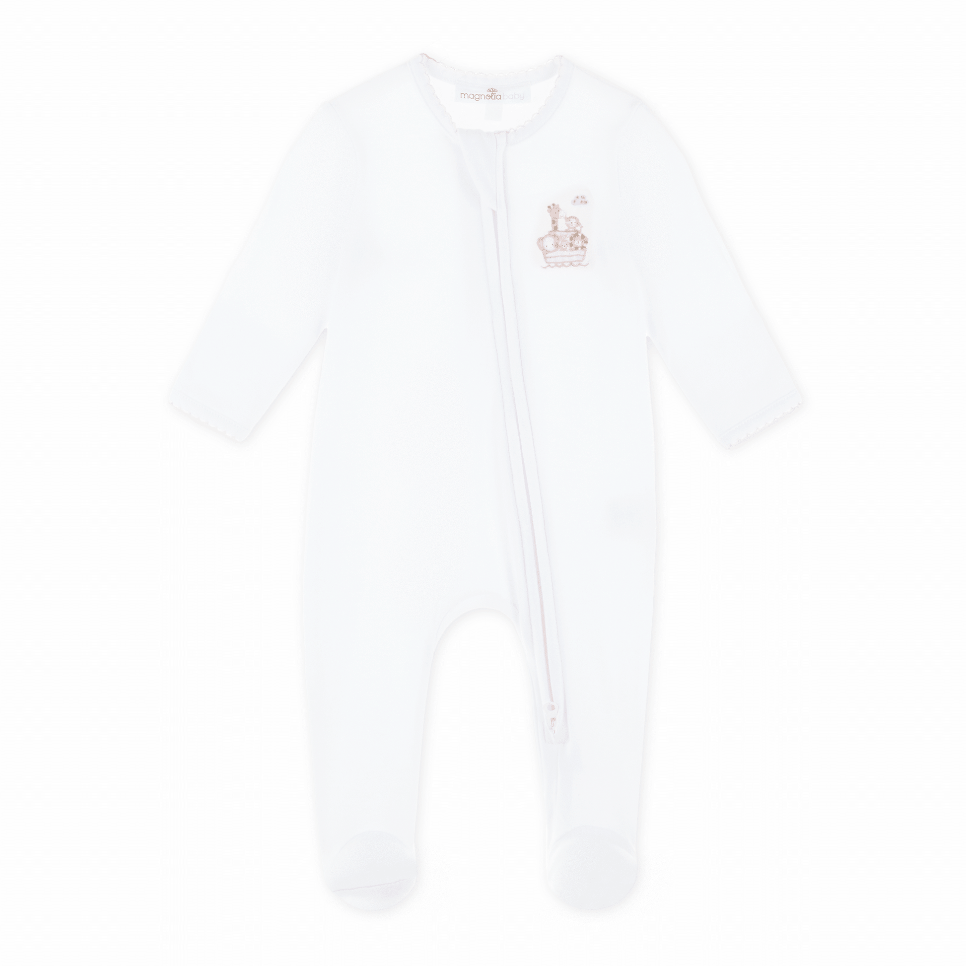 Noah's Ark Hand - Embroidered Zip Footie - Pink - Magnolia BabyFootie
