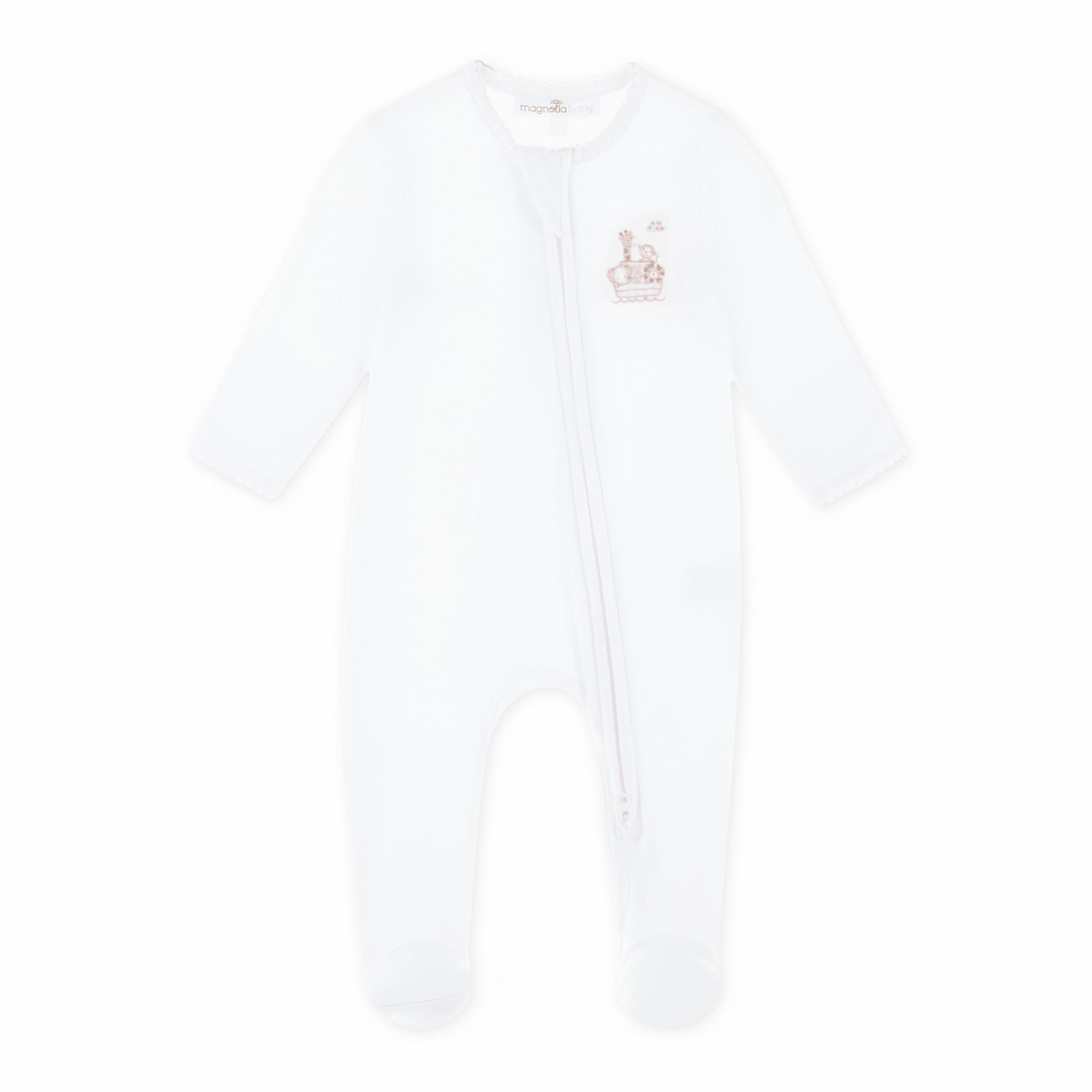 Noah's Ark Hand - Embroidered Zip Footie - Pink - Magnolia BabyFootie
