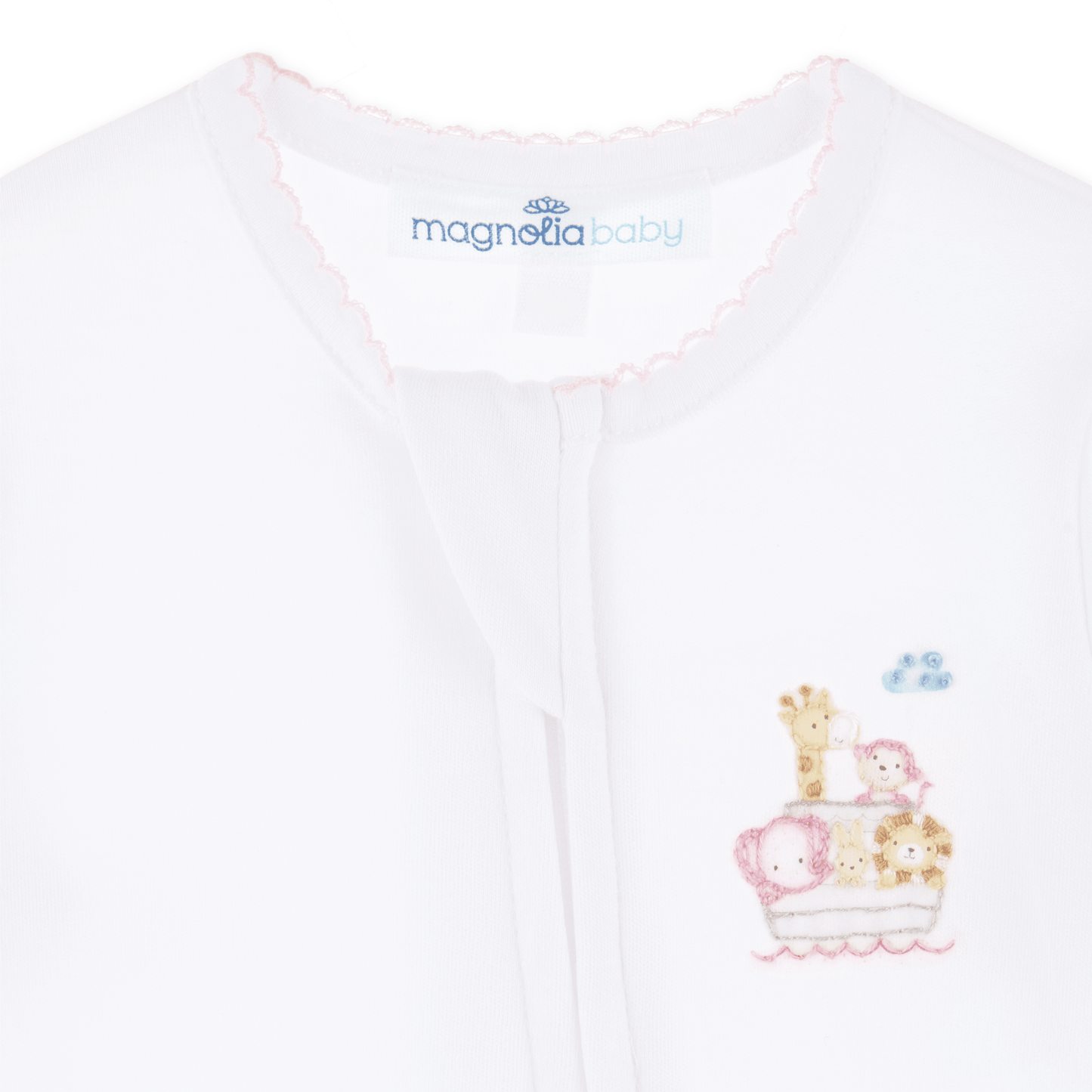 Noah's Ark Hand - Embroidered Zip Footie - Pink - Magnolia BabyFootie