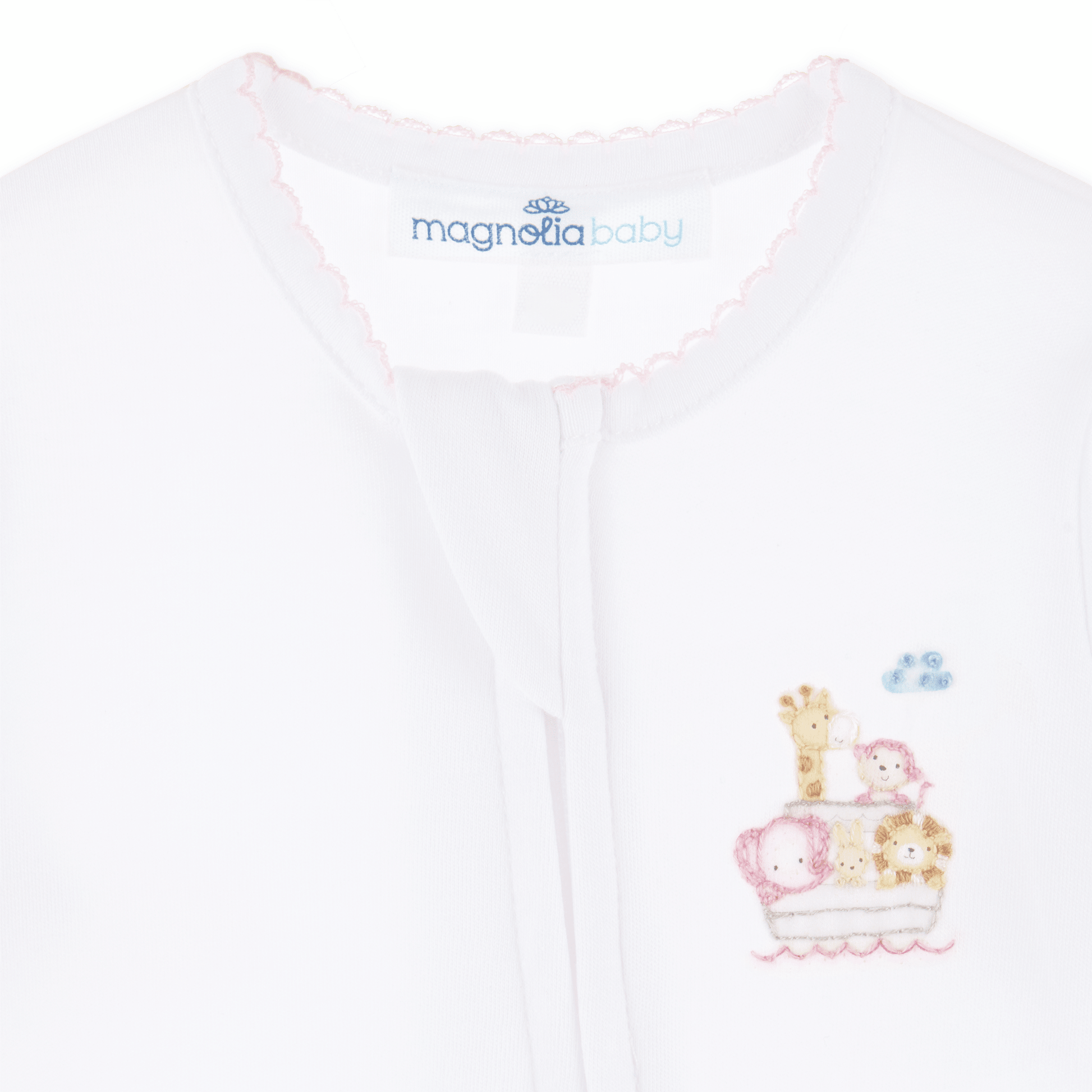 Noah's Ark Hand - Embroidered Zip Footie - Pink - Magnolia BabyFootie