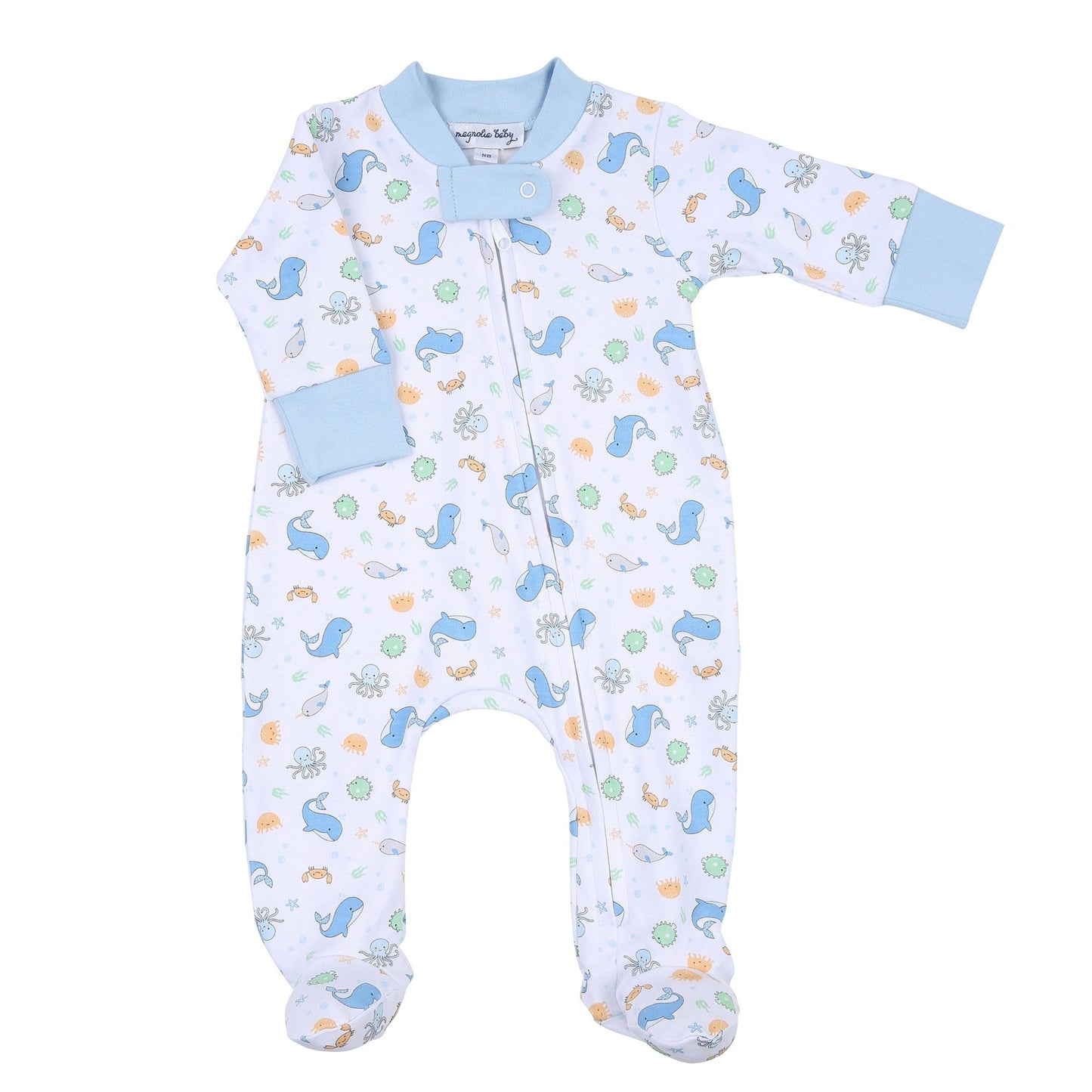 Ocean Bliss Blue Print Zip Footie - Magnolia BabyFootie