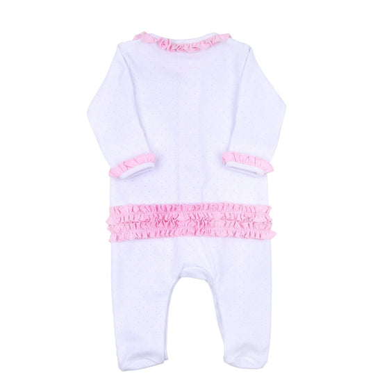 Ocean Bliss Pink Embroidered Ruffle Footie - Magnolia BabyFootie