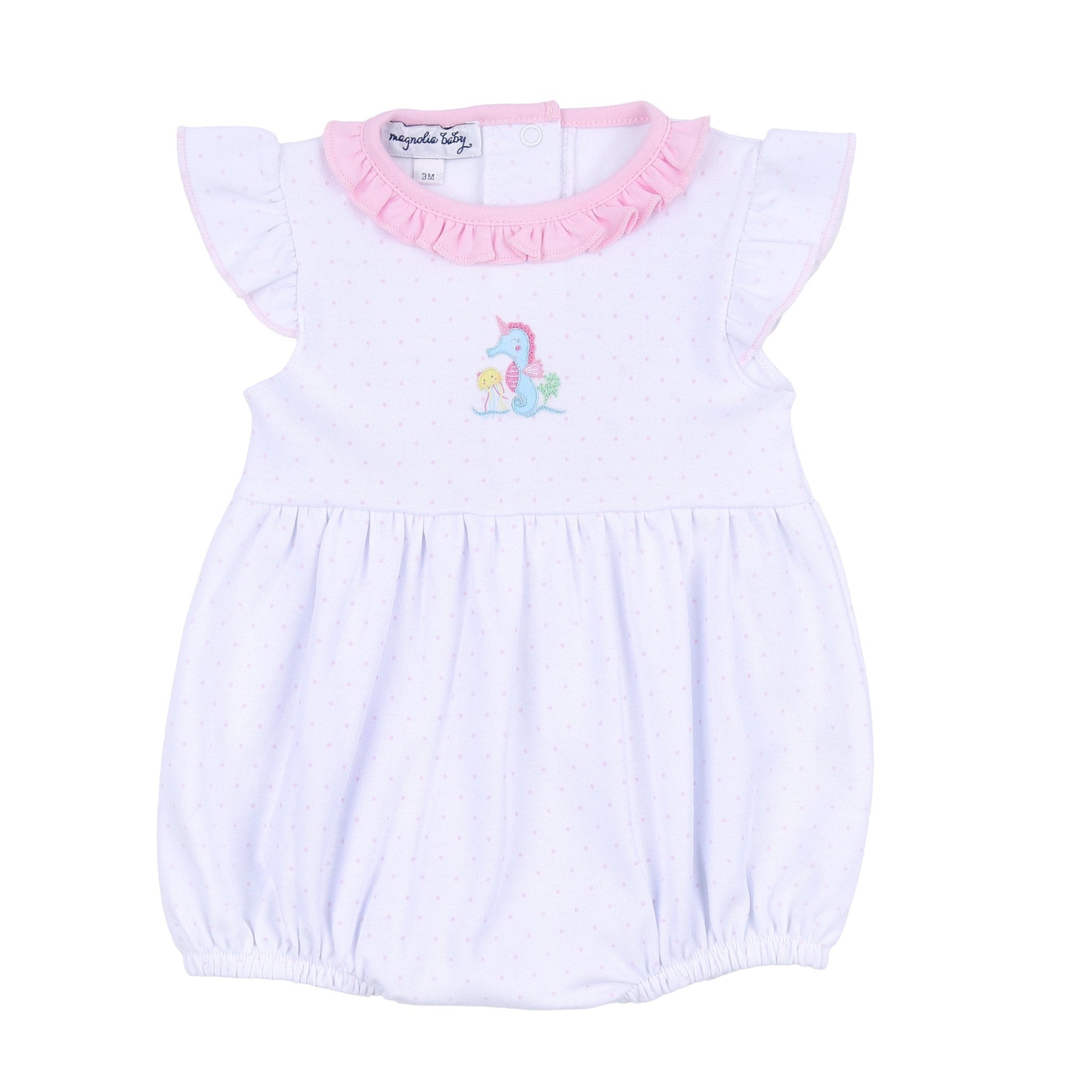Ocean Bliss Pink Infant Embroidered Flutters Bubble - Magnolia BabyBubble