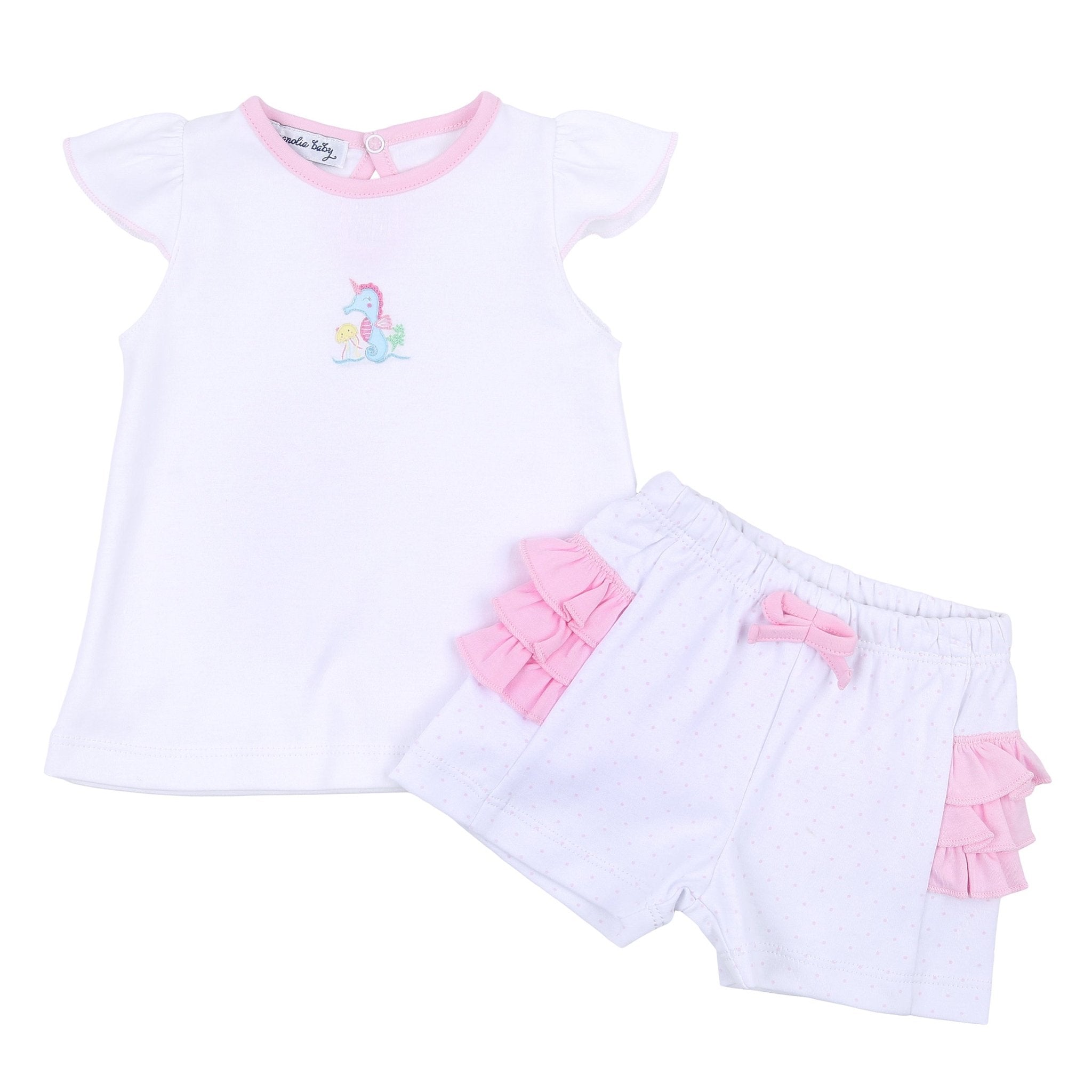 Ocean Bliss Pink Infant Embroidered Ruffle Flutters Short Set - Magnolia BabyShort Set