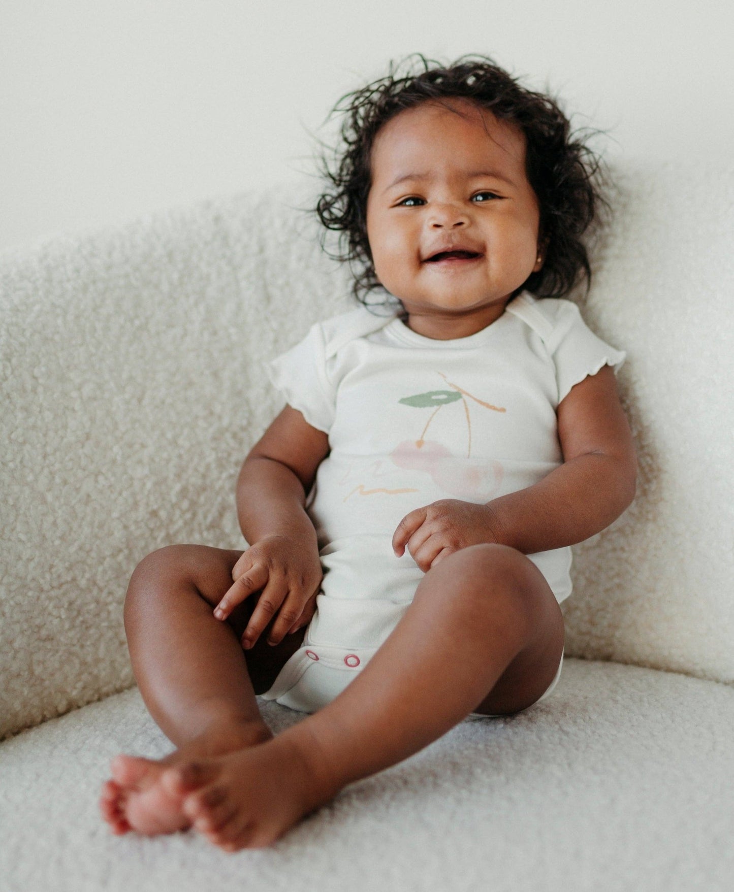 Onesie/Bodysuit - Flutter Sleeves - Cherry Picking - Magnolia BabyBodysuit