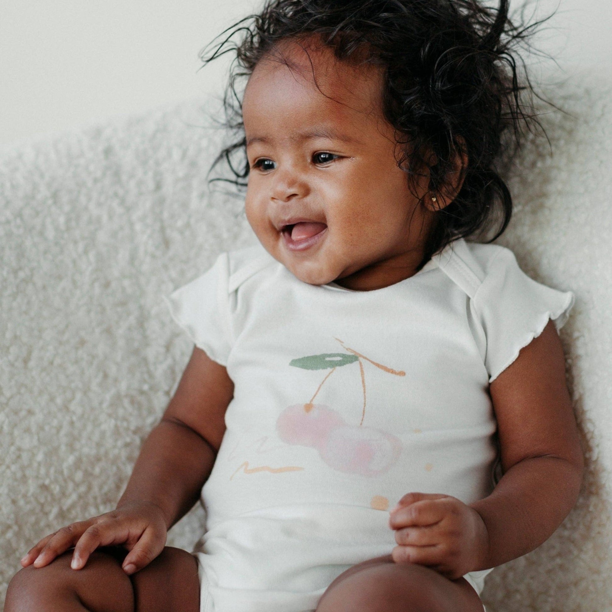 Onesie/Bodysuit - Flutter Sleeves - Cherry Picking - Magnolia BabyBodysuit