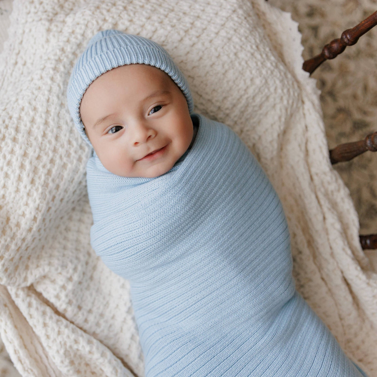 Bleu La La_Organic Cotton Ribbed Baby Blanket - Sky Blue_2