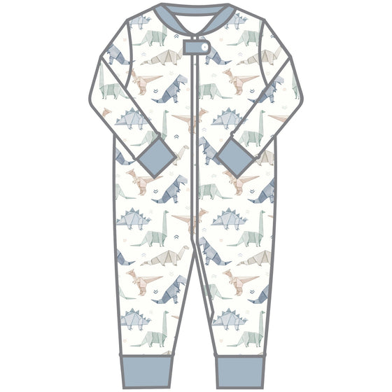 Origami Dinos Zip Pajamas - Blue - Magnolia BabyZipper Pajamas