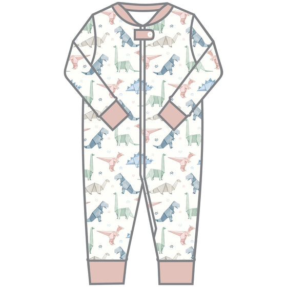 Origami Dinos Zip Pajamas - Pink - Magnolia BabyZipper Pajamas