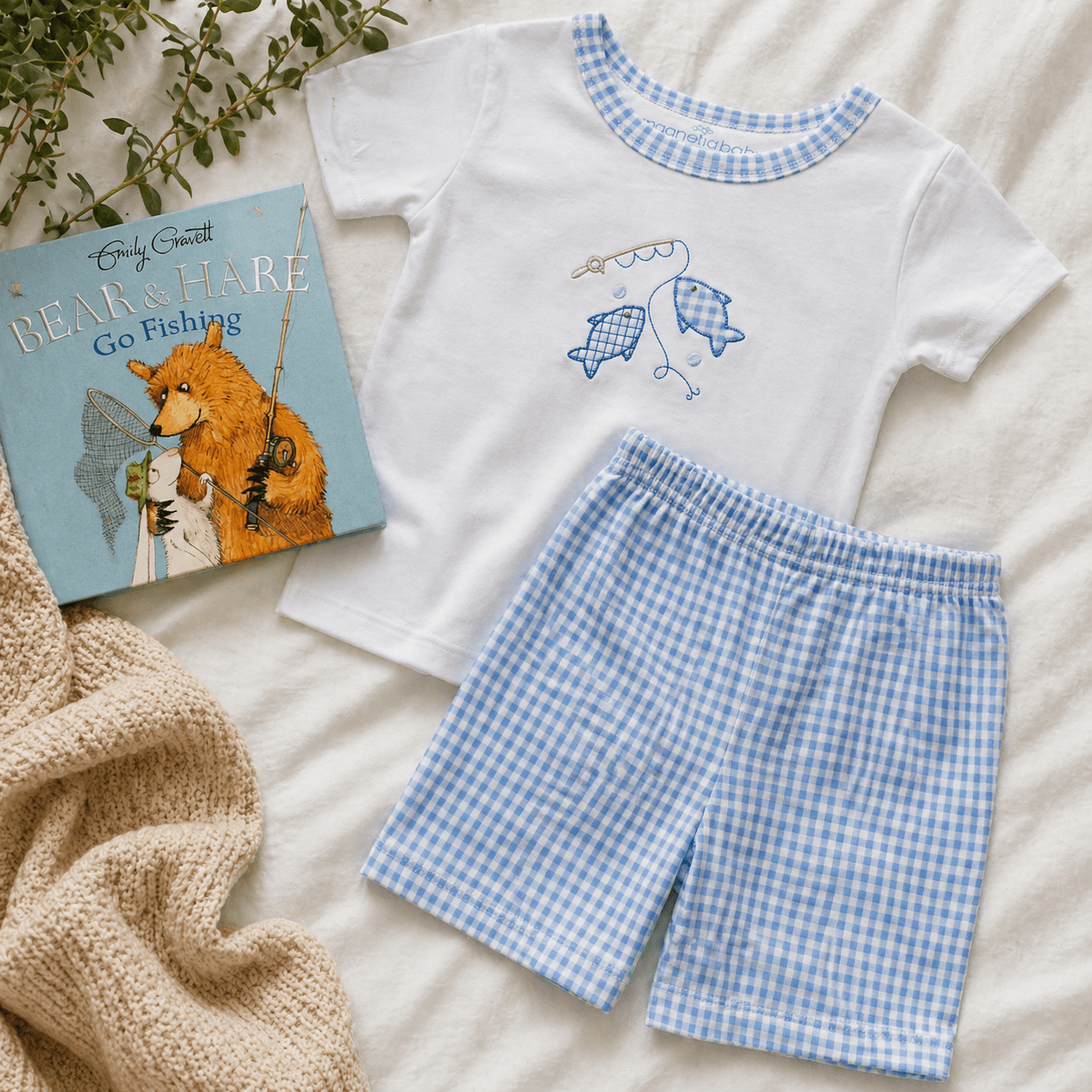 Pajamas Gift Set - Gone Fishing Short Pajamas + Book - Magnolia BabyGift Set