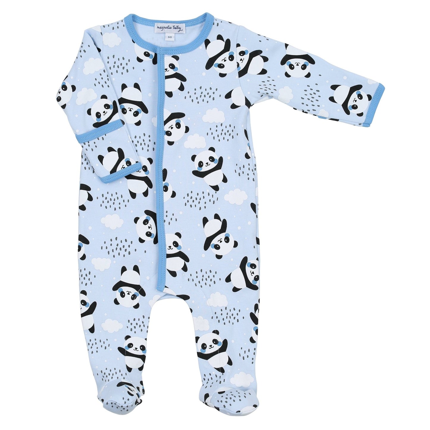 Panda Love Blue Print Footie - Magnolia BabyFootie
