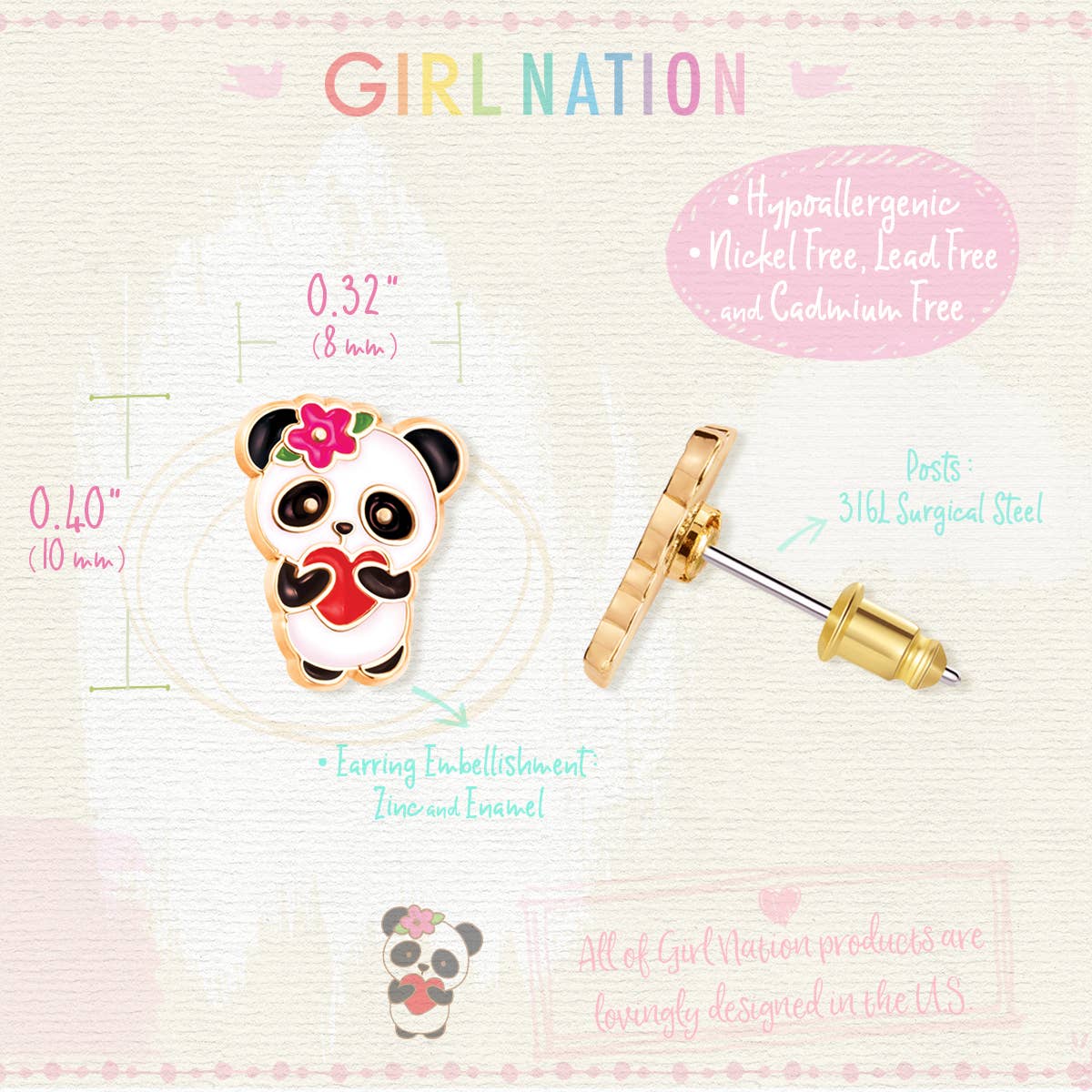 Panda Love Pierced Earrings - Magnolia BabyEarrings