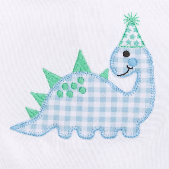 Partysaurus! Applique Collared Bubble - Light Blue - Magnolia BabyBubble