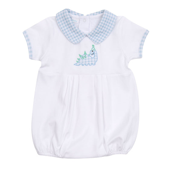 Partysaurus! Applique Collared Bubble - Light Blue - Magnolia BabyBubble