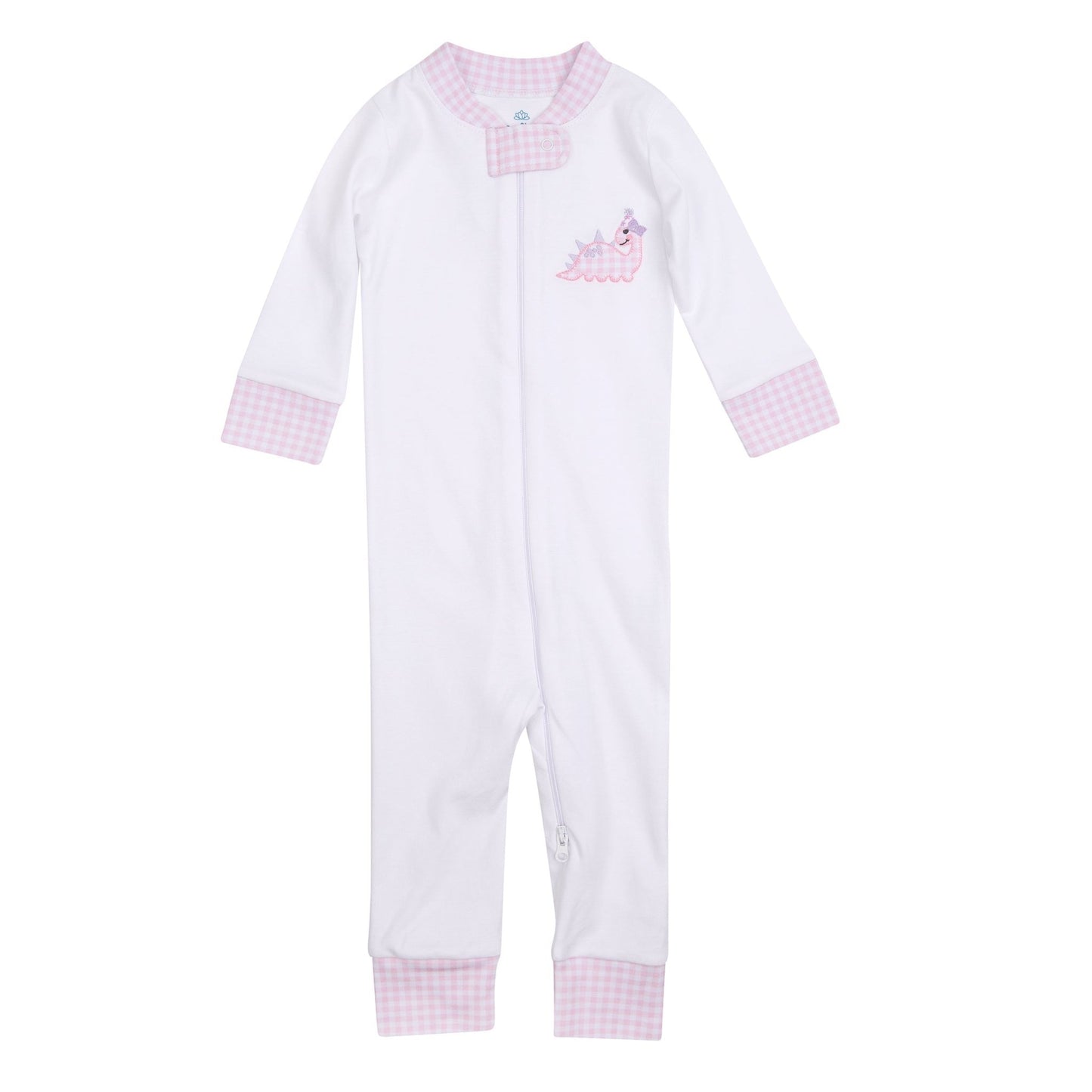 Partysaurus! Applique Zip Pajamas - Pink - Magnolia BabyZipper Pajamas