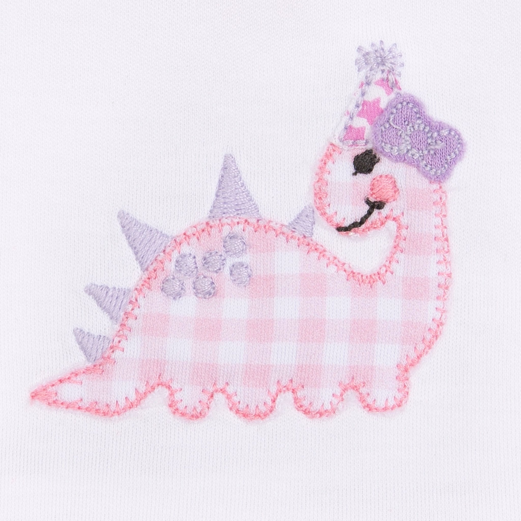 Partysaurus! Applique Zip Pajamas - Pink - Magnolia BabyZipper Pajamas