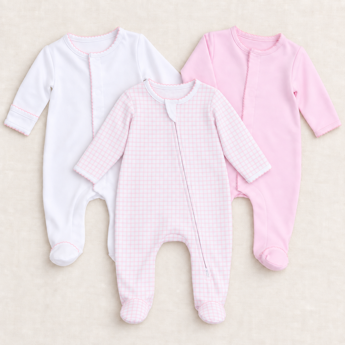 Baby Girl Footie Set - Peek-a-Boo Wishes Zip Footie + Essentials - Set of 3