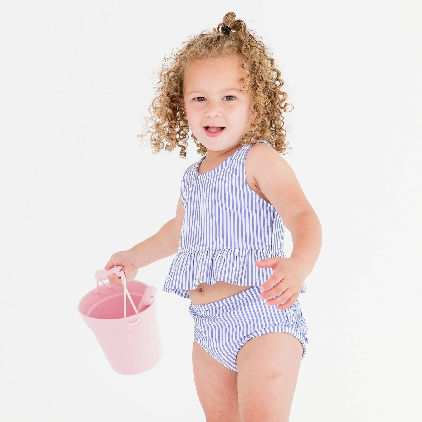 Peplum Tankini 2 - Piece Swimsuit - Periwinkle Blue Seersucker Stripe - Magnolia BabySwimsuit