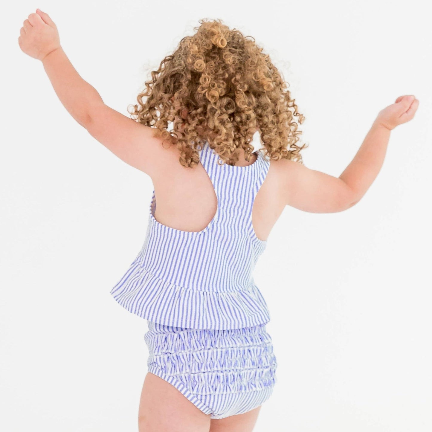 Peplum Tankini 2 - Piece Swimsuit - Periwinkle Blue Seersucker Stripe - Magnolia BabySwimsuit