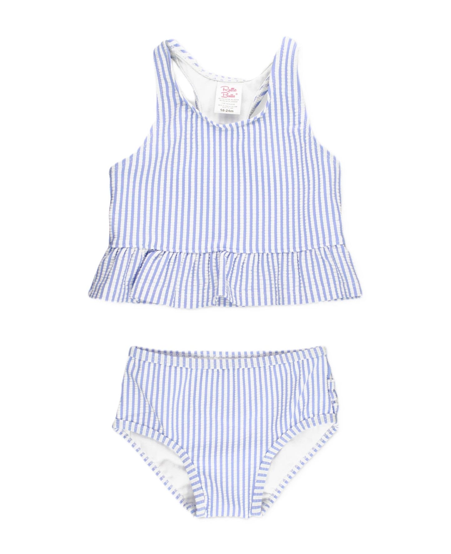 Peplum Tankini 2 - Piece Swimsuit - Periwinkle Blue Seersucker Stripe - Magnolia BabySwimsuit