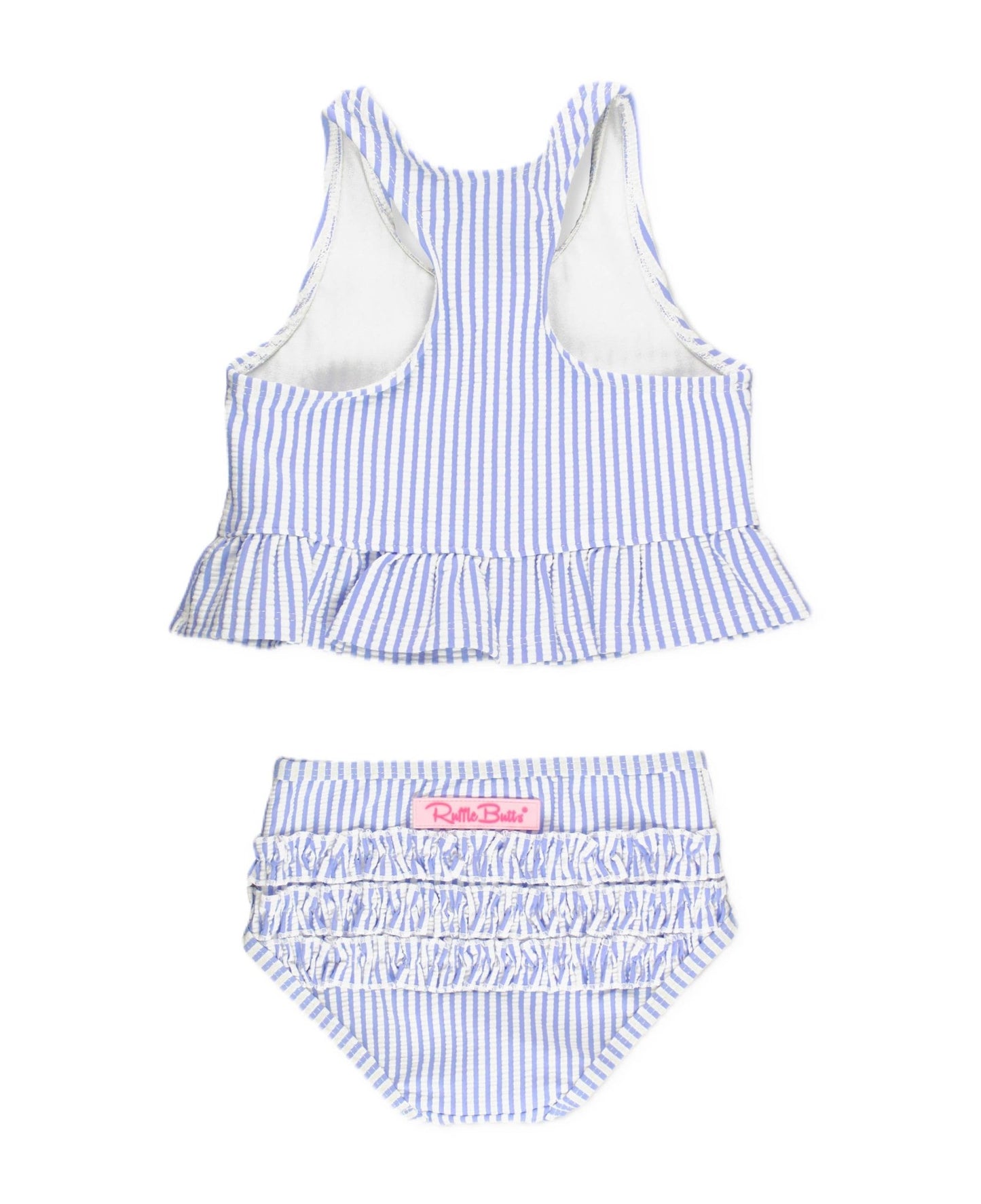 Peplum Tankini 2 - Piece Swimsuit - Periwinkle Blue Seersucker Stripe - Magnolia BabySwimsuit
