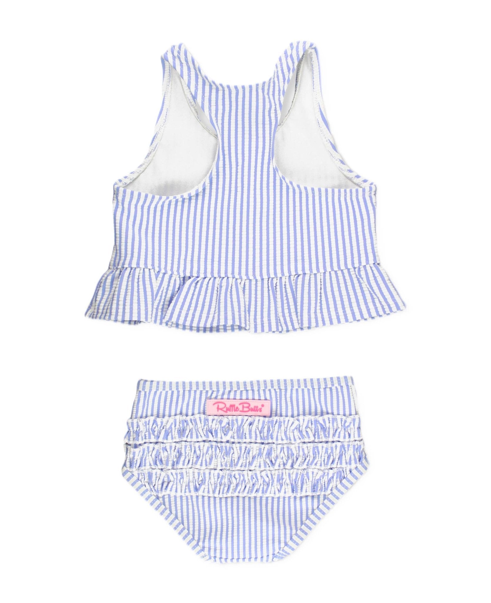 Peplum Tankini 2 - Piece Swimsuit - Periwinkle Blue Seersucker Stripe - Magnolia BabySwimsuit