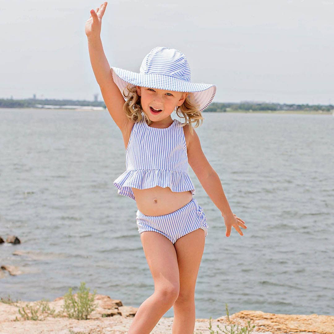 Peplum Tankini 2 - Piece Swimsuit - Periwinkle Blue Seersucker Stripe - Magnolia BabySwimsuit