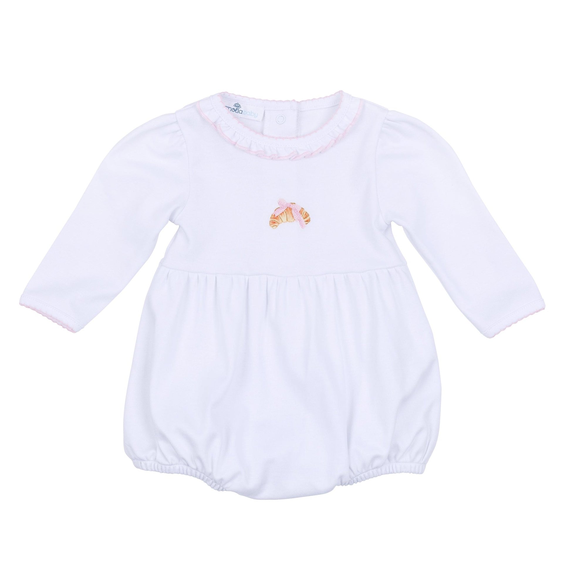 Petit Croissant Embroidered Long Sleeve Bubble - Magnolia BabyBubble
