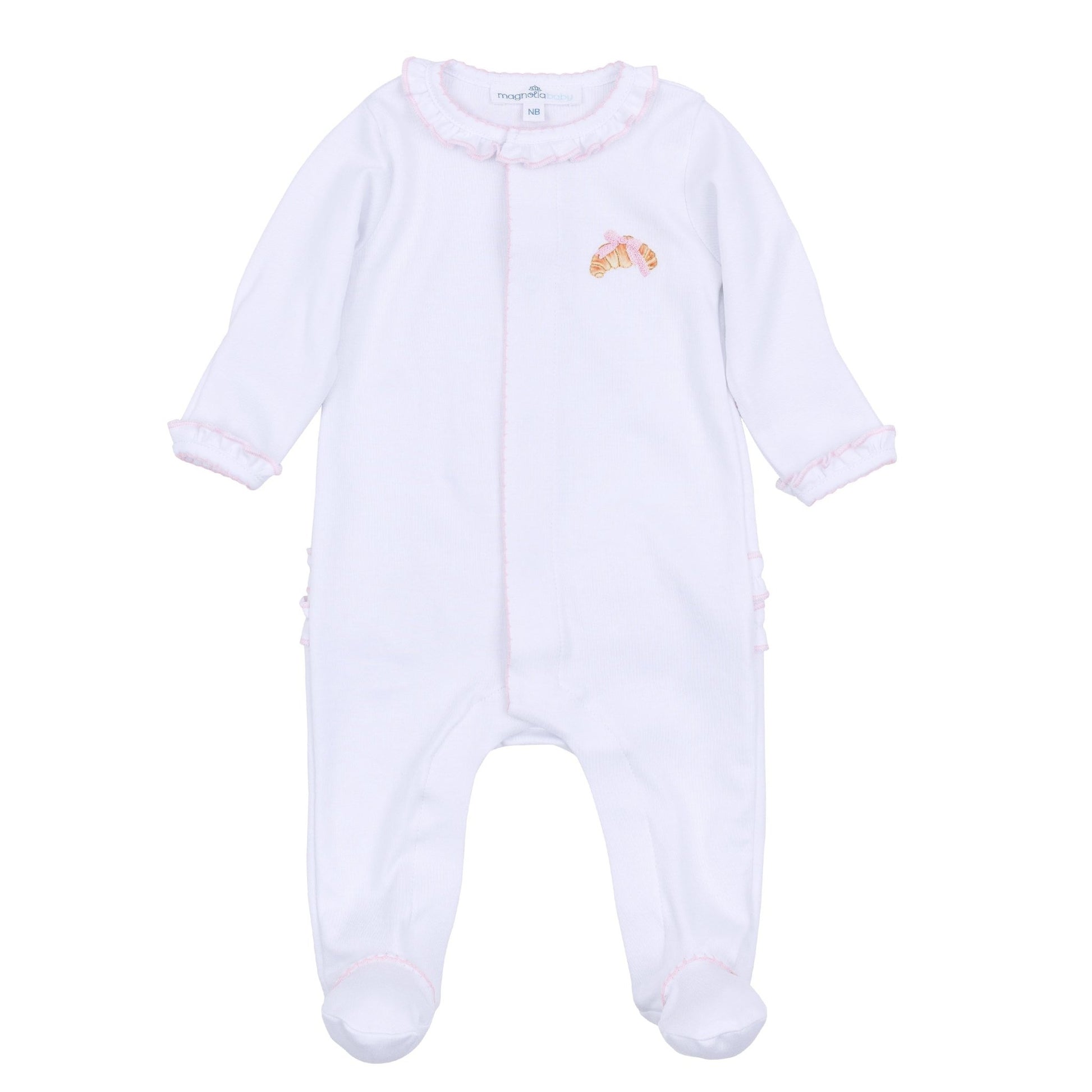 Petit Croissant Embroidered Ruffle Footie - Magnolia BabyFootie