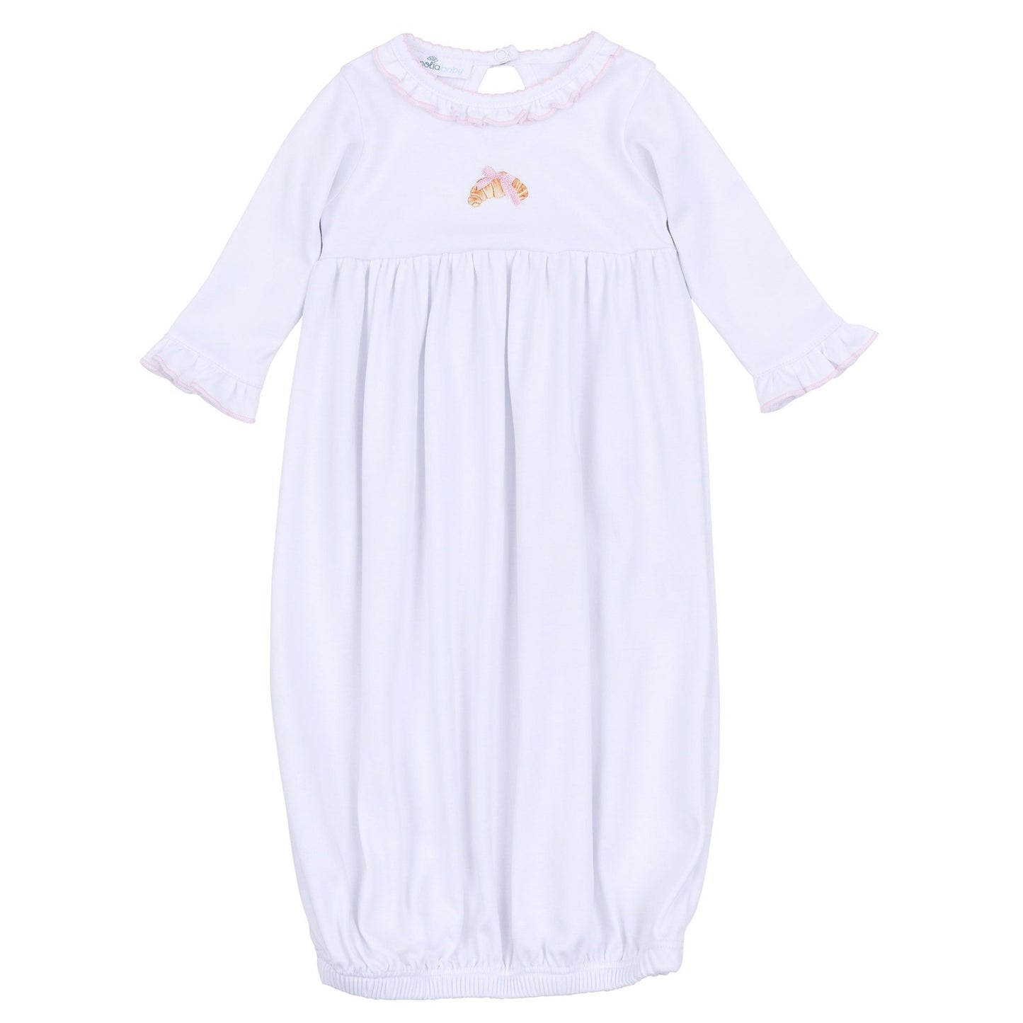 Petit Croissant Embroidered Ruffle Gathered Gown - Magnolia BabyGown