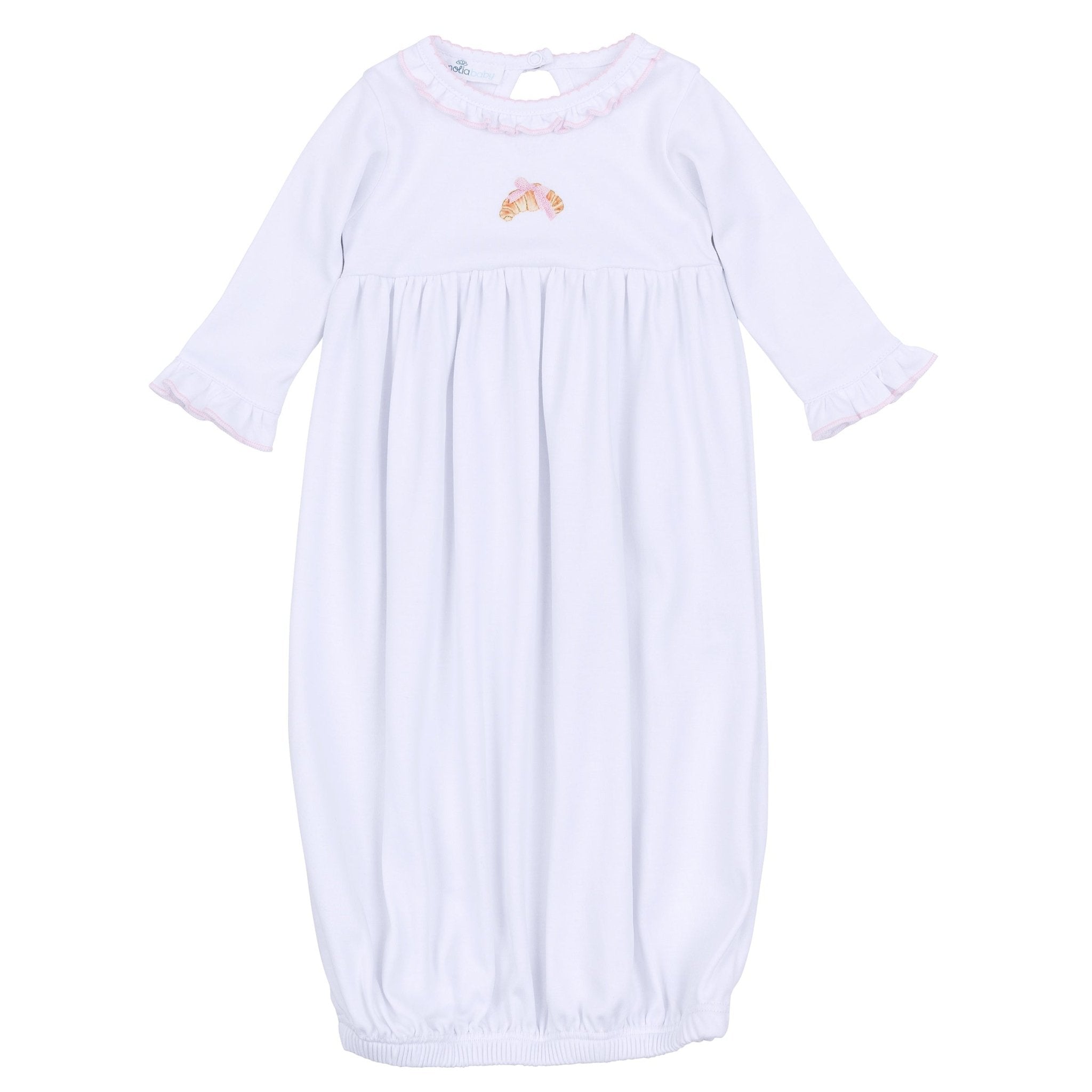Petit Croissant Embroidered Ruffle Gathered Gown - Magnolia BabyGown