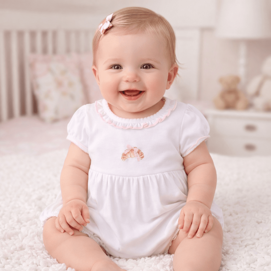 Petit Croissant Embroidered Short Sleeve Bubble - Magnolia BabyBubble