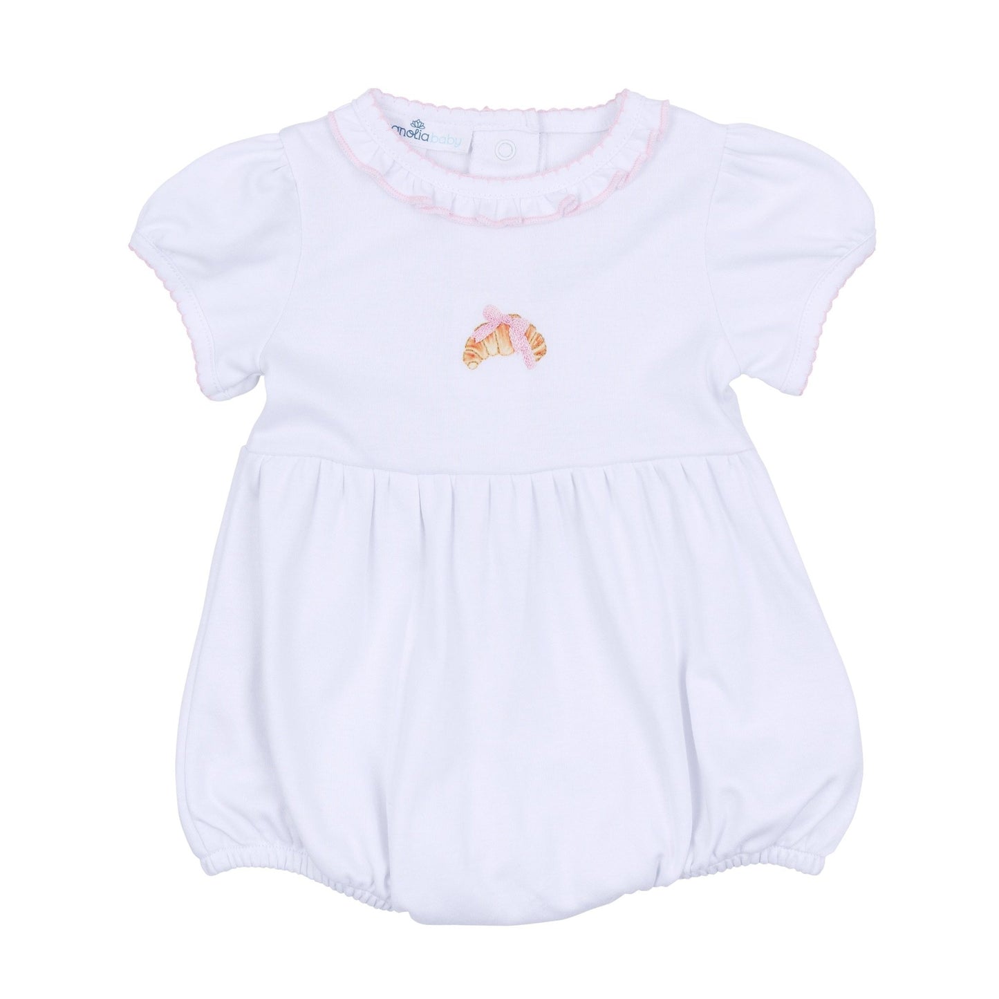 Petit Croissant Embroidered Short Sleeve Bubble - Magnolia BabyBubble