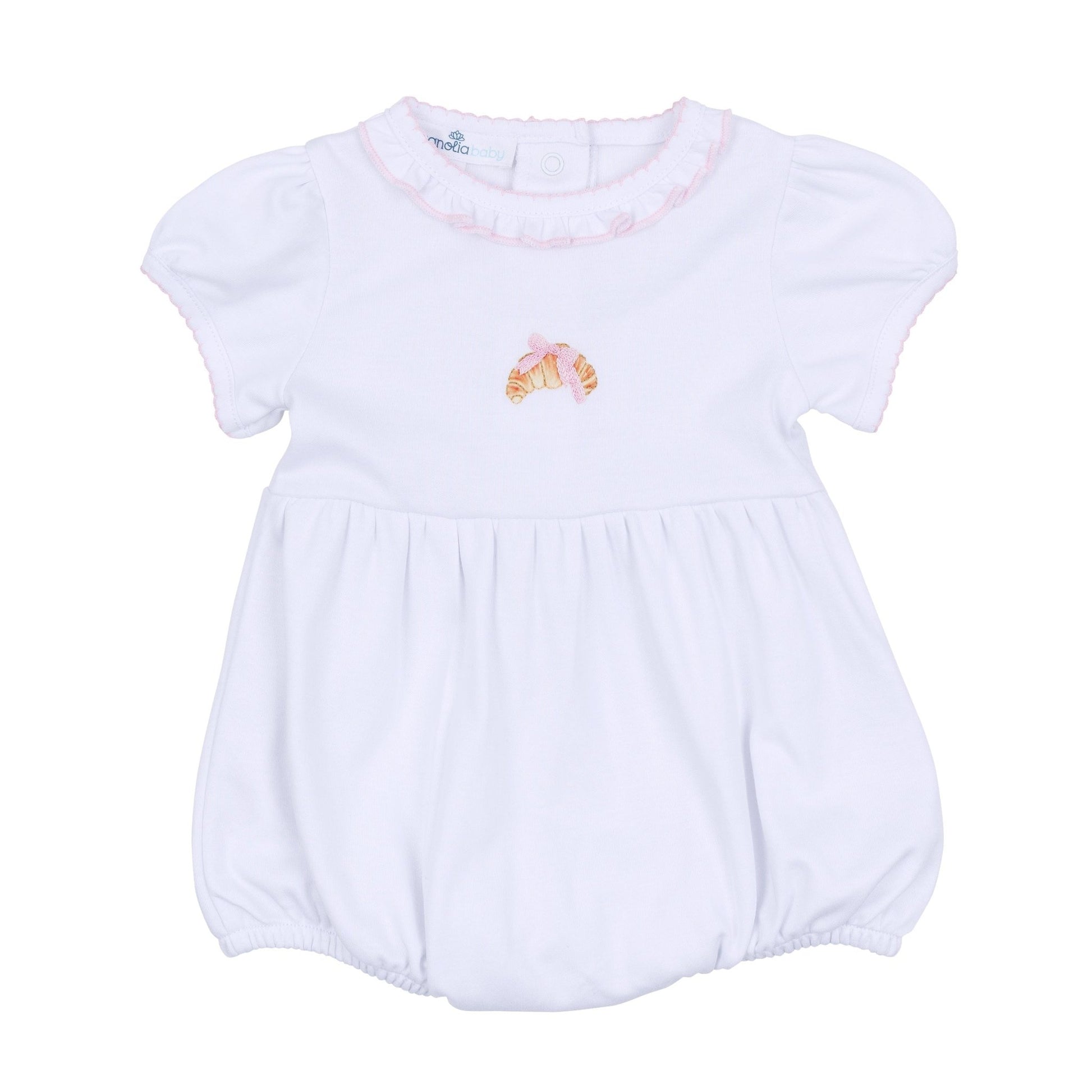 Petit Croissant Embroidered Short Sleeve Bubble - Magnolia BabyBubble