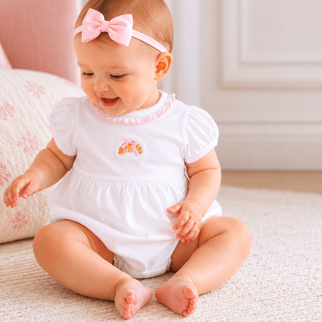 Petit Croissant Hand - Embroidered Short Sleeve Bubble - Magnolia BabyBubble