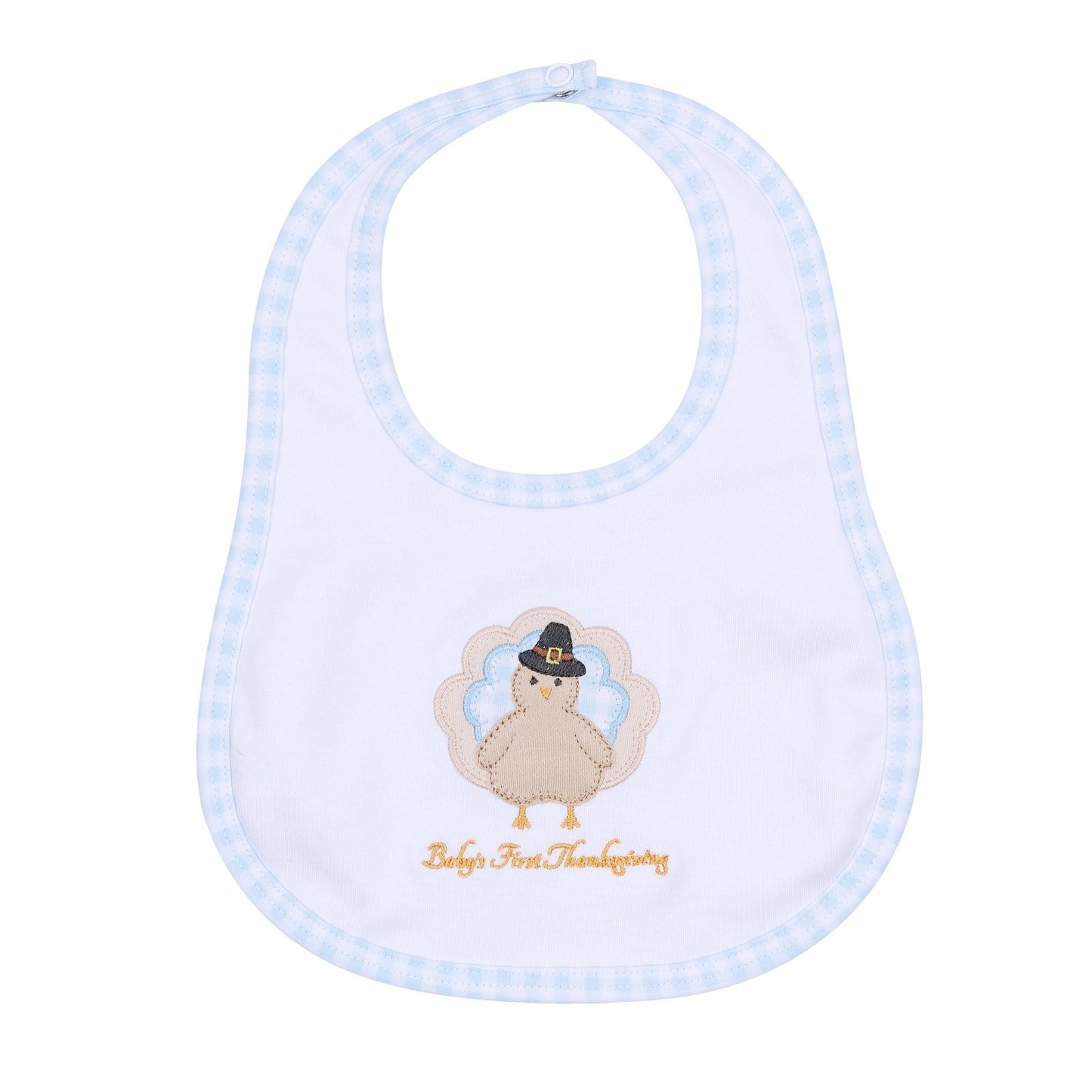 Pilgrim Pals Applique Baby's First Thanksgiving Bib - Light Blue - Magnolia BabyBib