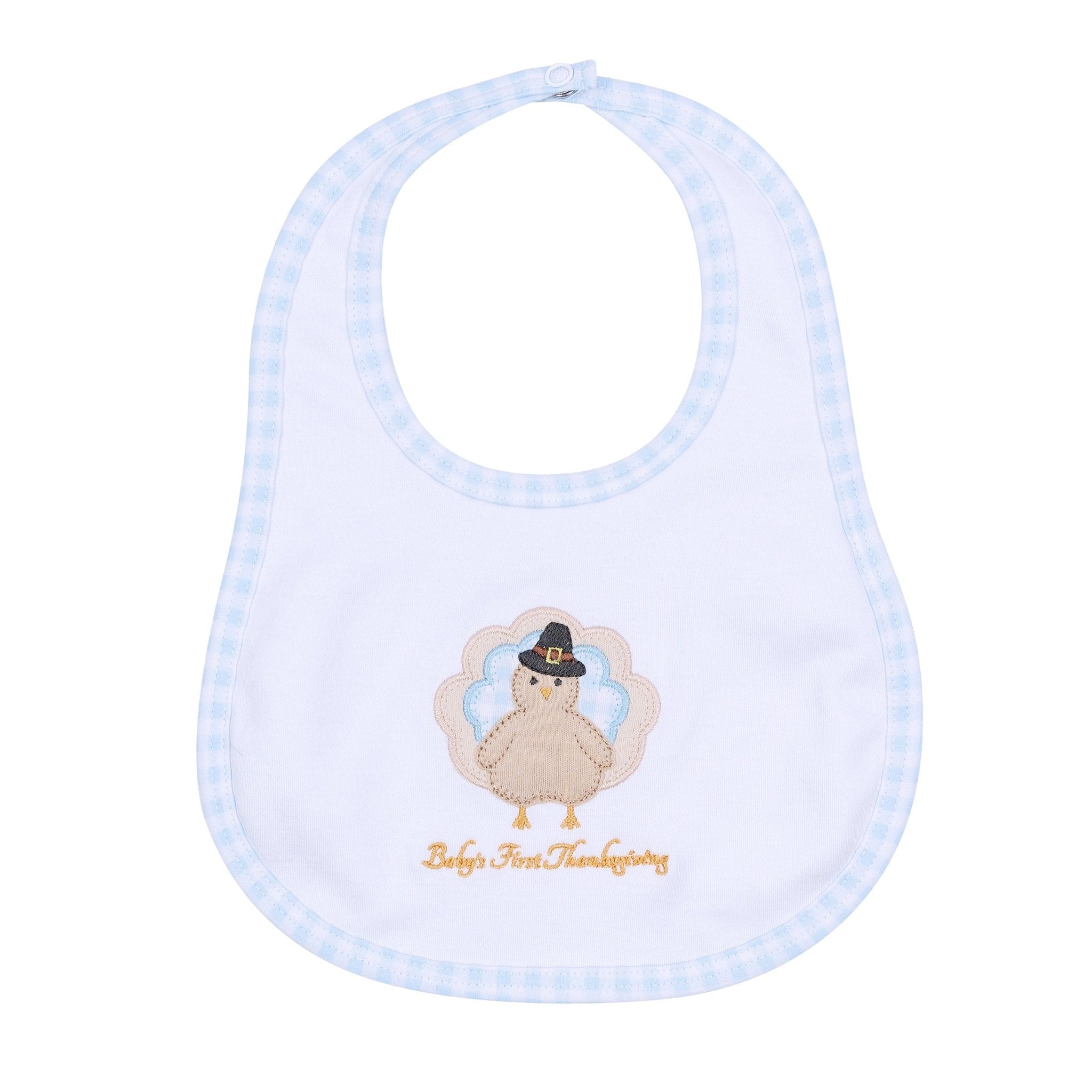 Pilgrim Pals Applique Baby's First Thanksgiving Bib - Light Blue - Magnolia BabyBib