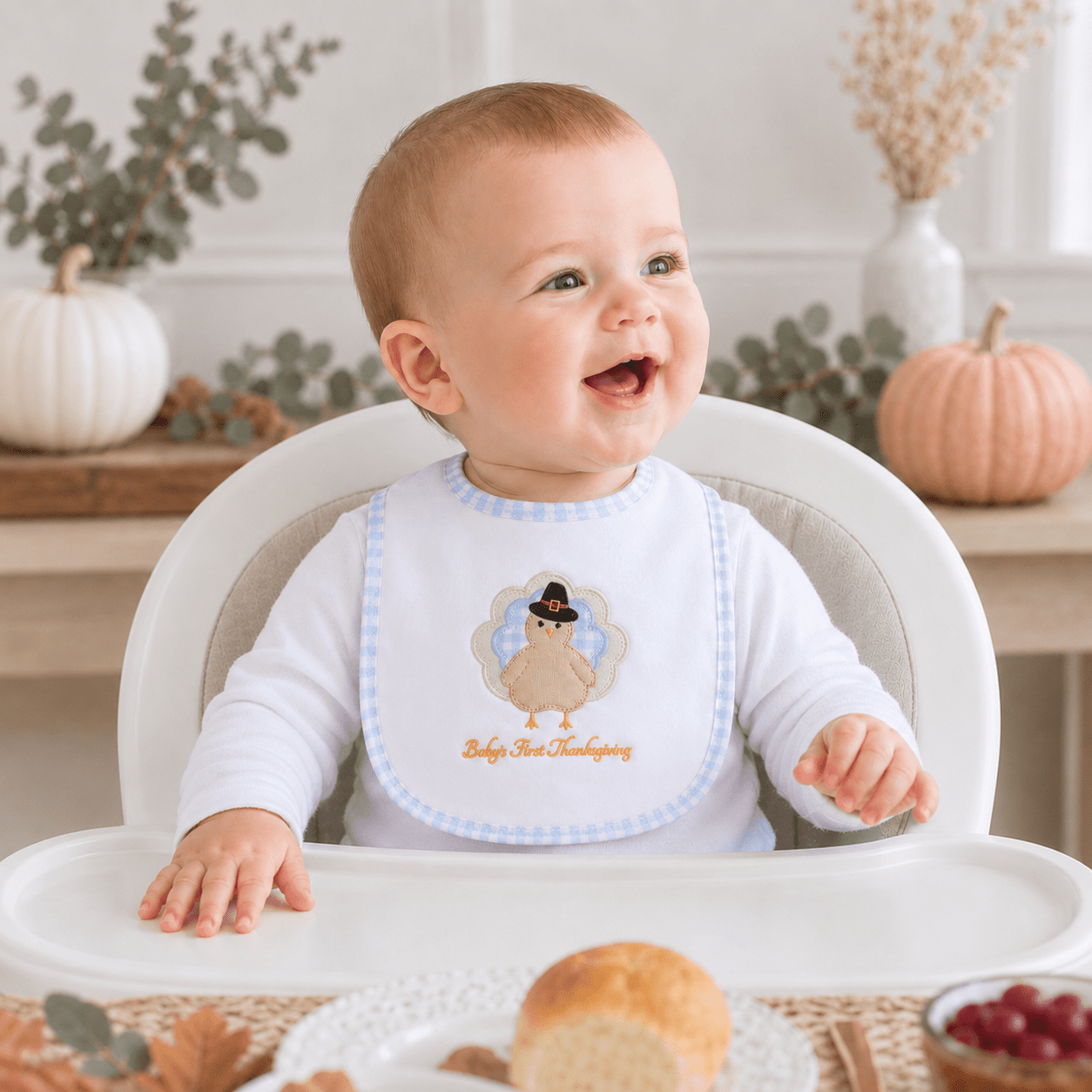 Magnolia Baby_Pilgrim Pals Applique Baby's First Thanksgiving Bib - Light Blue_1