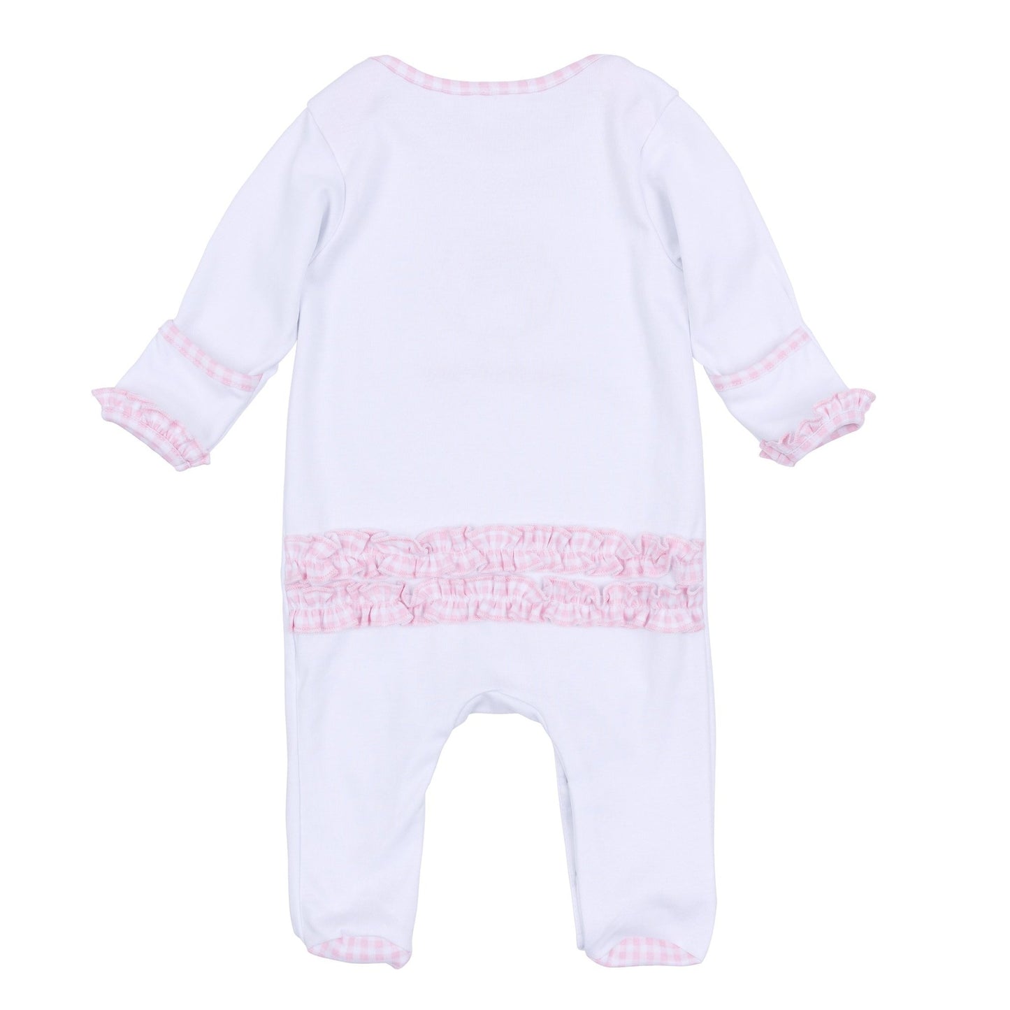 Pilgrim Pals Applique Baby's First Thanksgiving Ruffle Lap Footie - Pink - Magnolia BabyFootie