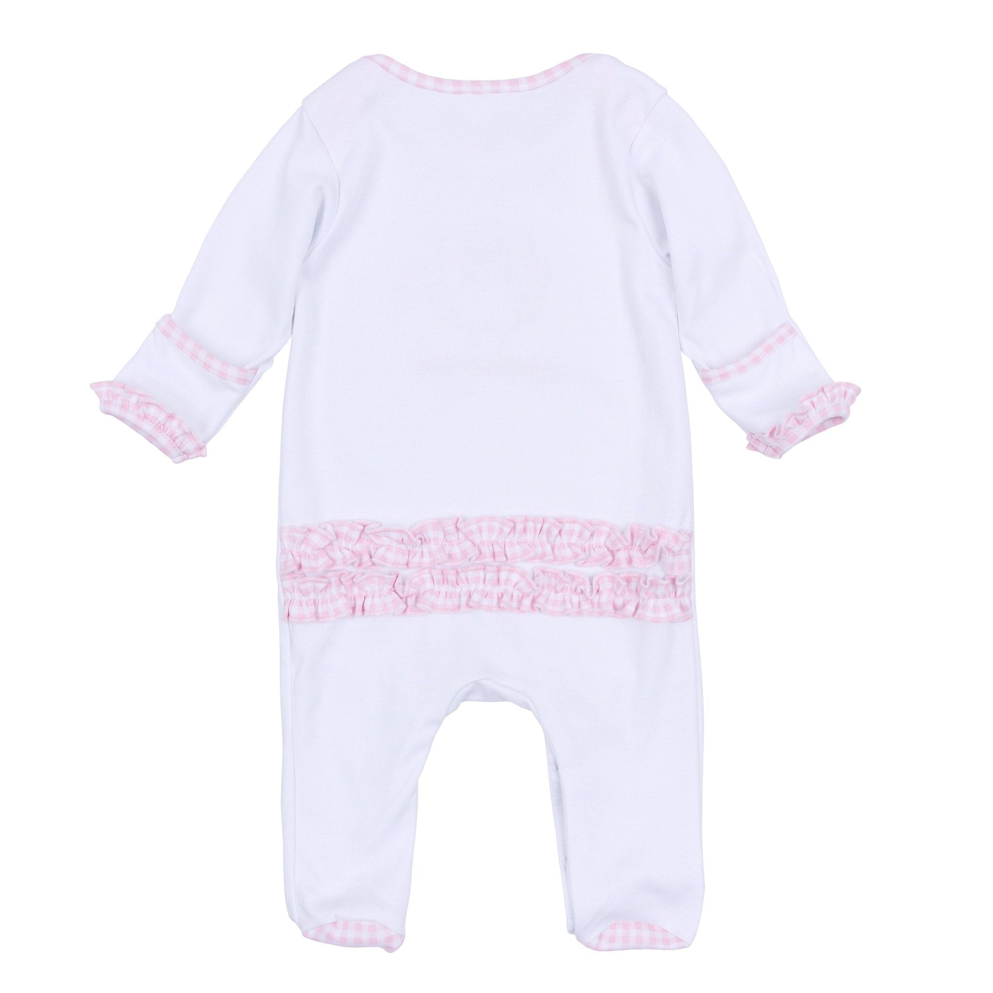 Pilgrim Pals Applique Baby's First Thanksgiving Ruffle Lap Footie - Pink - Magnolia BabyFootie