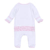 Pilgrim Pals Applique Baby's First Thanksgiving Ruffle Lap Footie - Pink - Magnolia BabyFootie