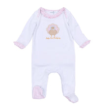  Pilgrim Pals Applique Baby's First Thanksgiving Ruffle Lap Footie - Pink - Magnolia BabyFootie
