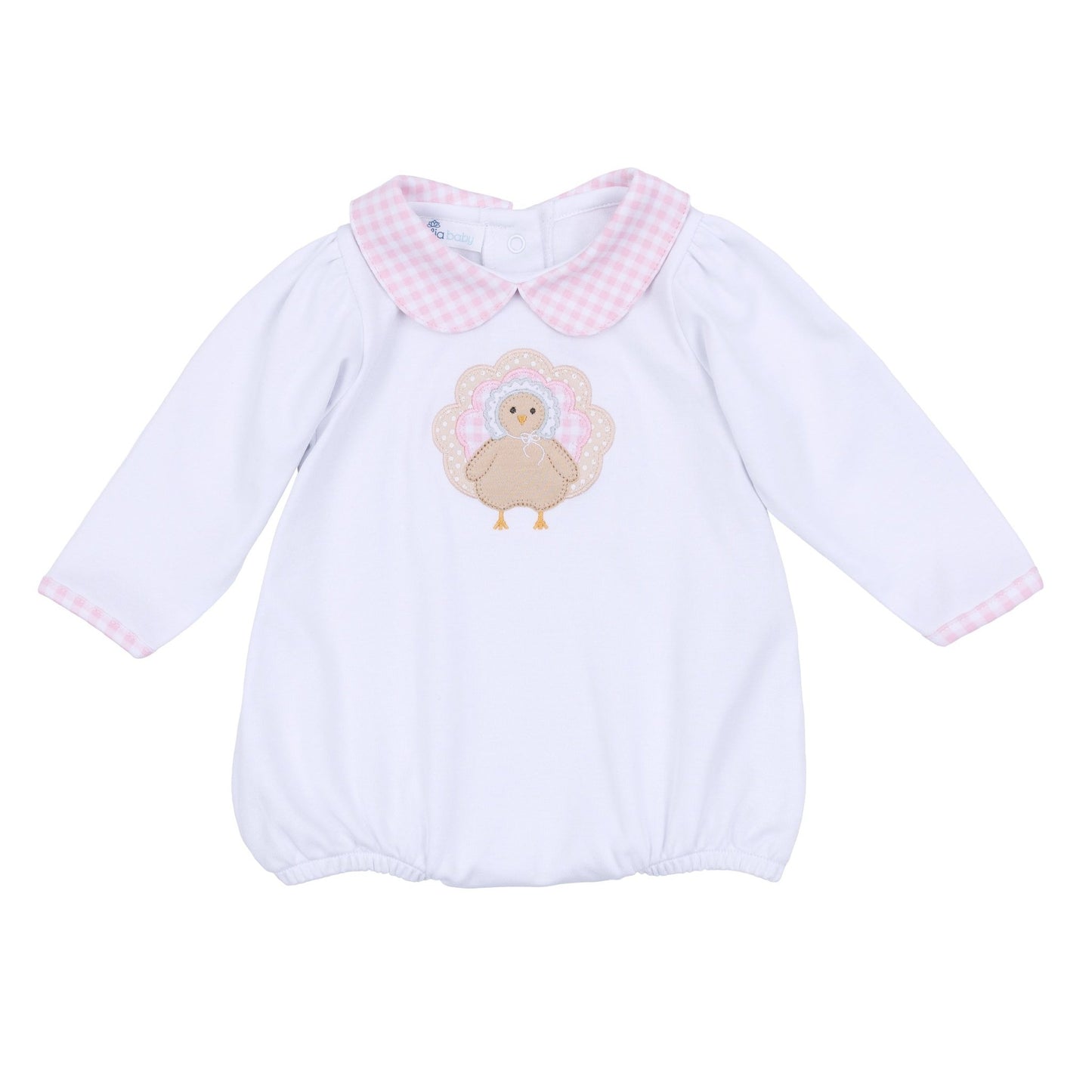Pilgrim Pals Applique Collared Long Sleeve Bubble - Pink - Magnolia BabyBubble