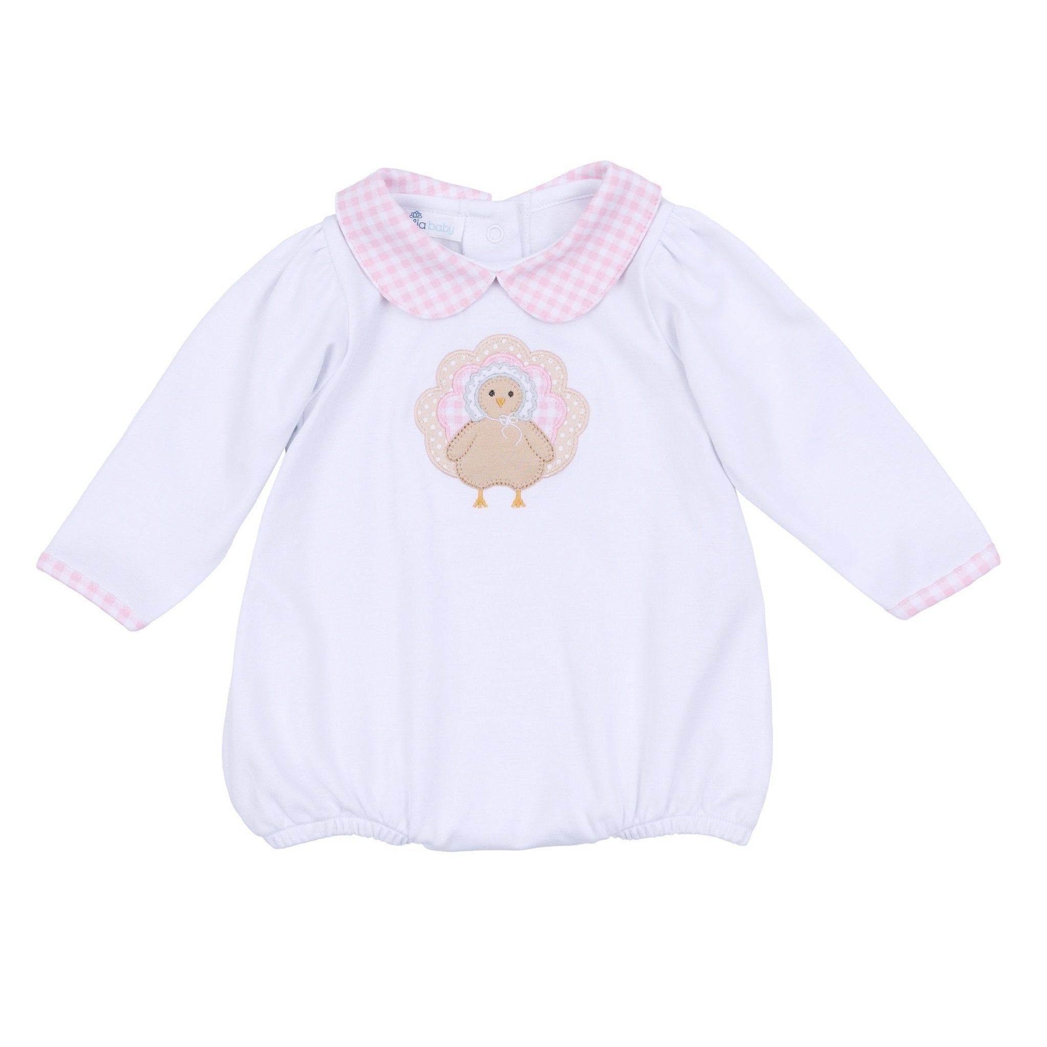Pilgrim Pals Applique Collared Long Sleeve Bubble - Pink - Magnolia BabyBubble