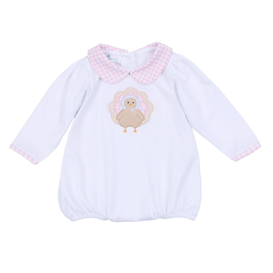 Pilgrim Pals Applique Collared Long Sleeve Bubble - Pink - Magnolia BabyBubble