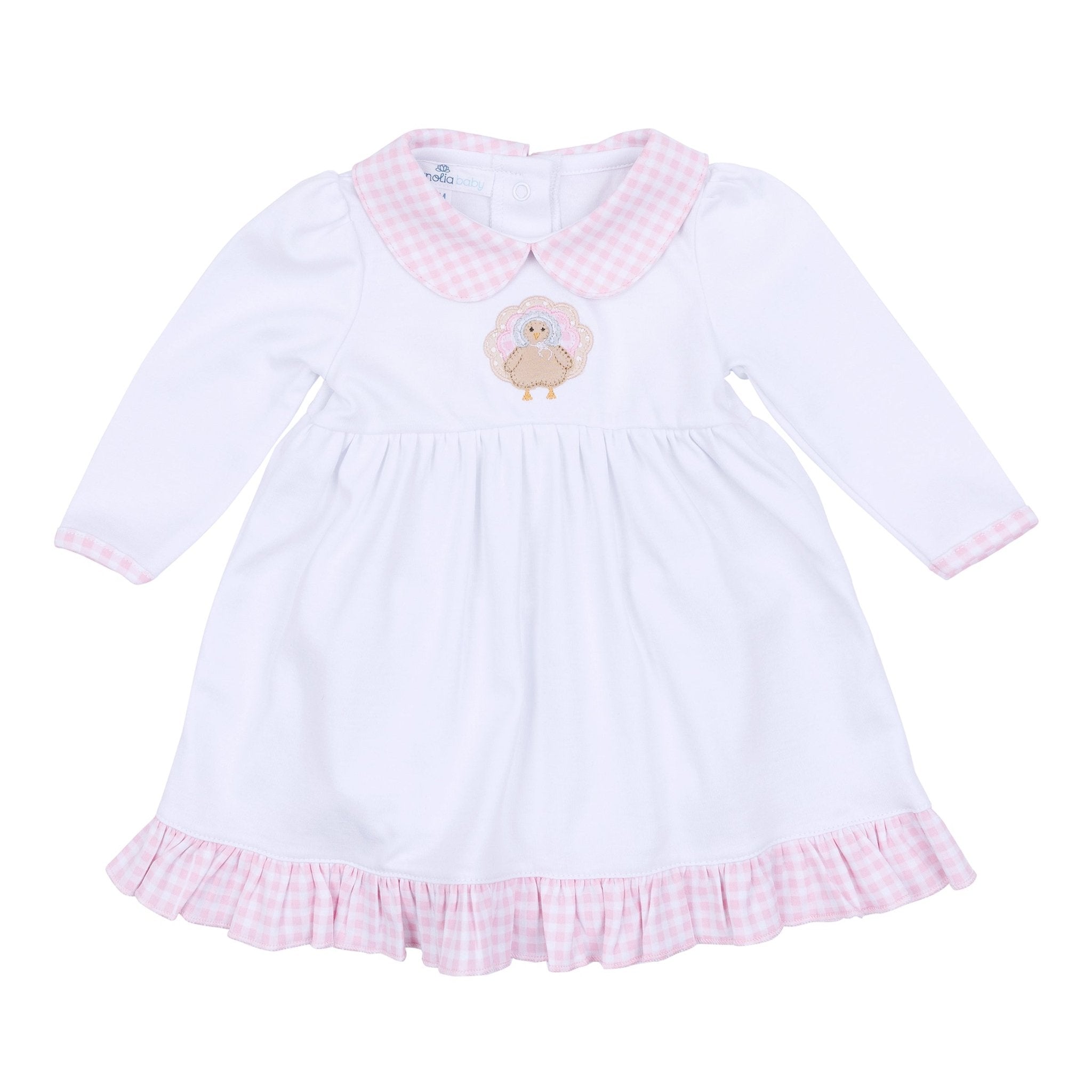 Pilgrim Pals Applique Collared Long Sleeve Dress - Pink - Magnolia BabyDress