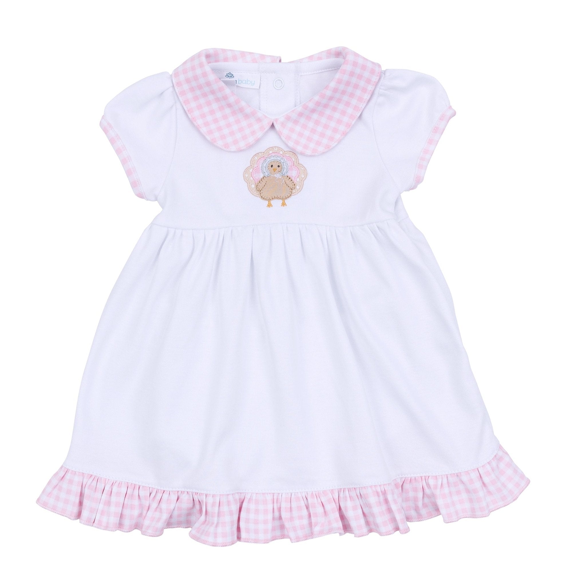 Pilgrim Pals Applique Collared Short Sleeve Dress - Pink - Magnolia BabyDress